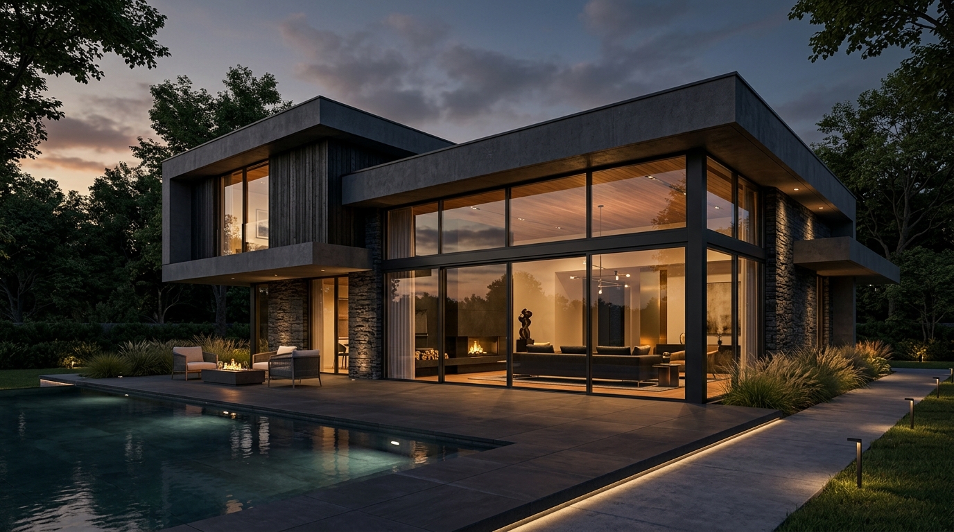 Casa moderna con ventanas y puertas de aluminio Fabri Ventanas Guatemala